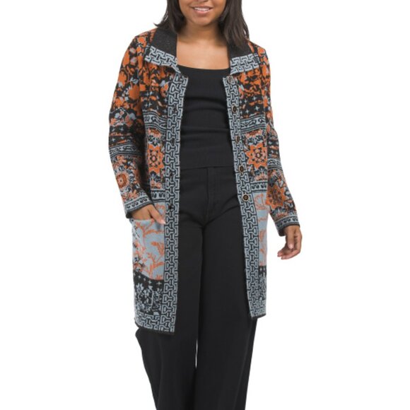 NEW BADGLEY MISCHKA Long Floral Coatigan Orange/blue 462mn - Picture 1 of 2